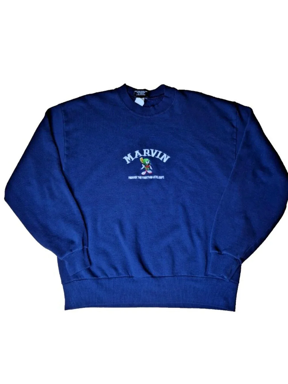 Vtg 1997 Looney Tunes Marvin the Martian Crewneck L Sweatshirt Made in USA Navy